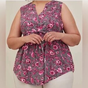 Torrid Gray and Pink Floral Blouse